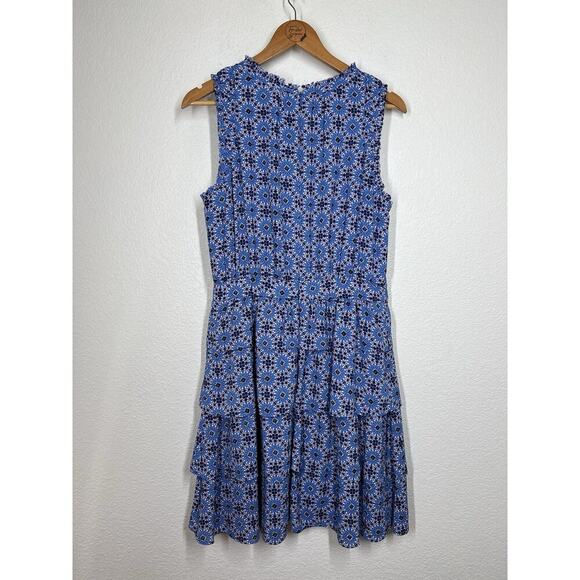 Banana Republic Tile Print Ruffle Dress Size 10 Blue Summer Lilac - Picture 5 of 5